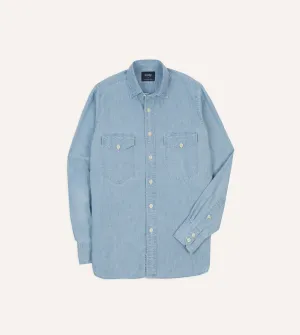Pullover Design Night Out Blue Cotton Chambray Two-Pocket Work Shirt
