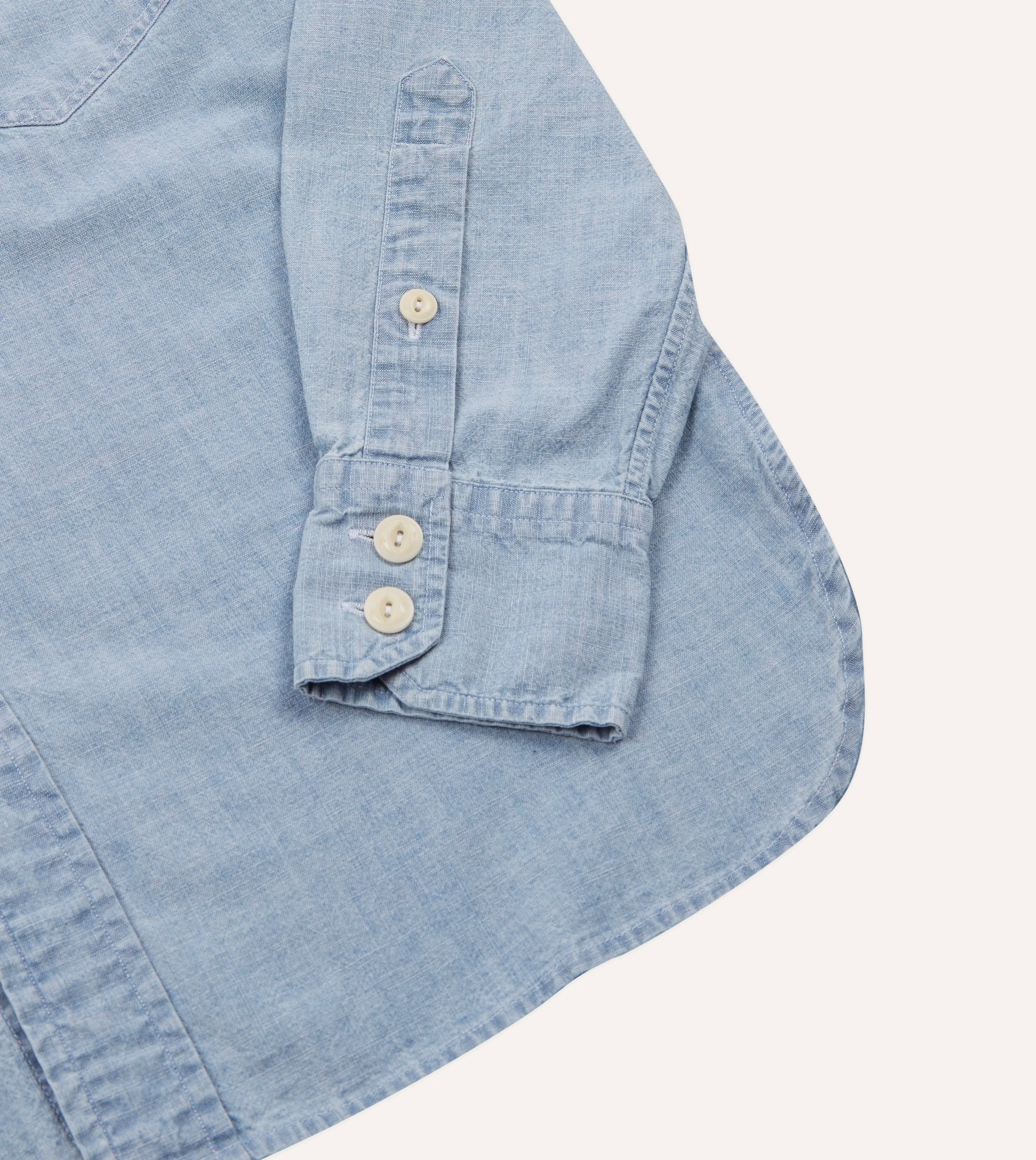 Blue Cotton Chambray Two-Pocket Work Shirt Designer Touch