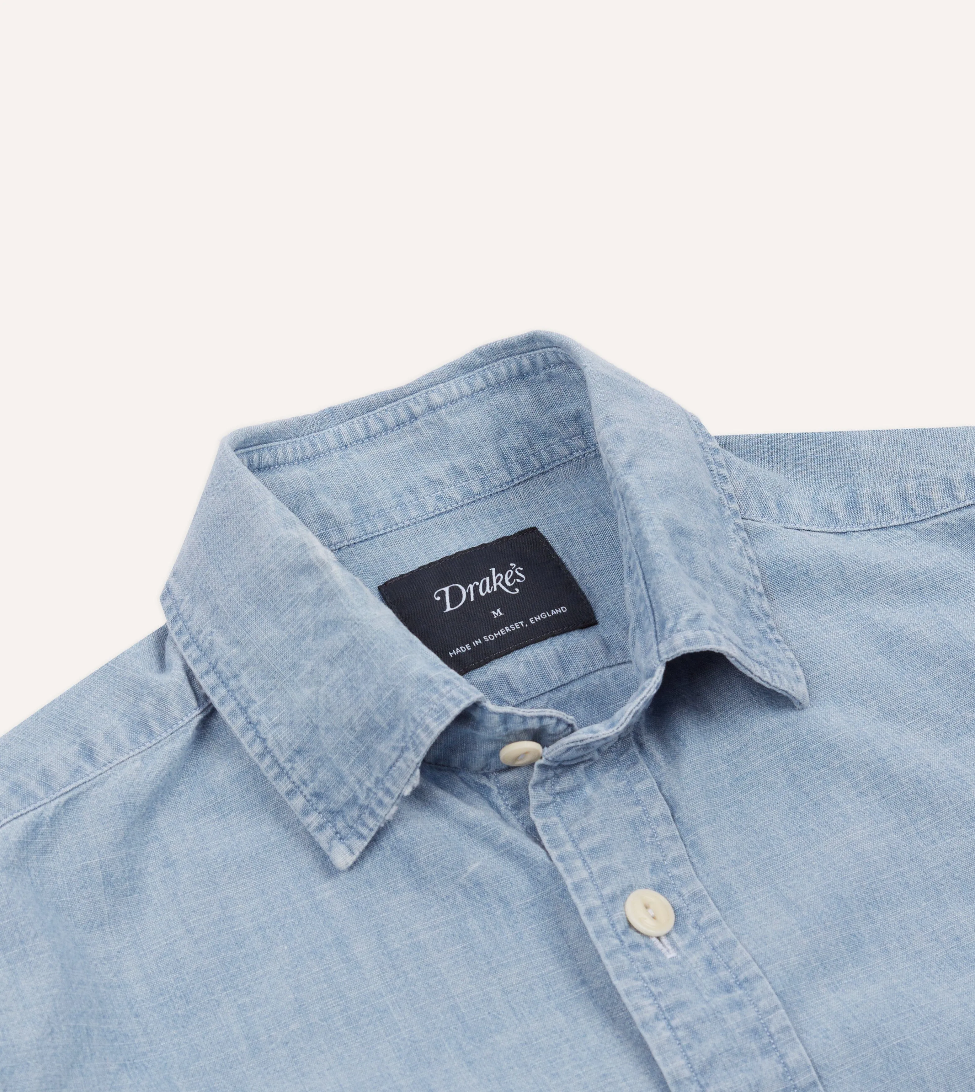 Blue Cotton Chambray Two-Pocket Work Shirt Stretchable Fabric