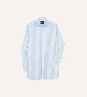 Roomy Cut Blue Broad Stripe Cotton Poplin Button-Down Shirt