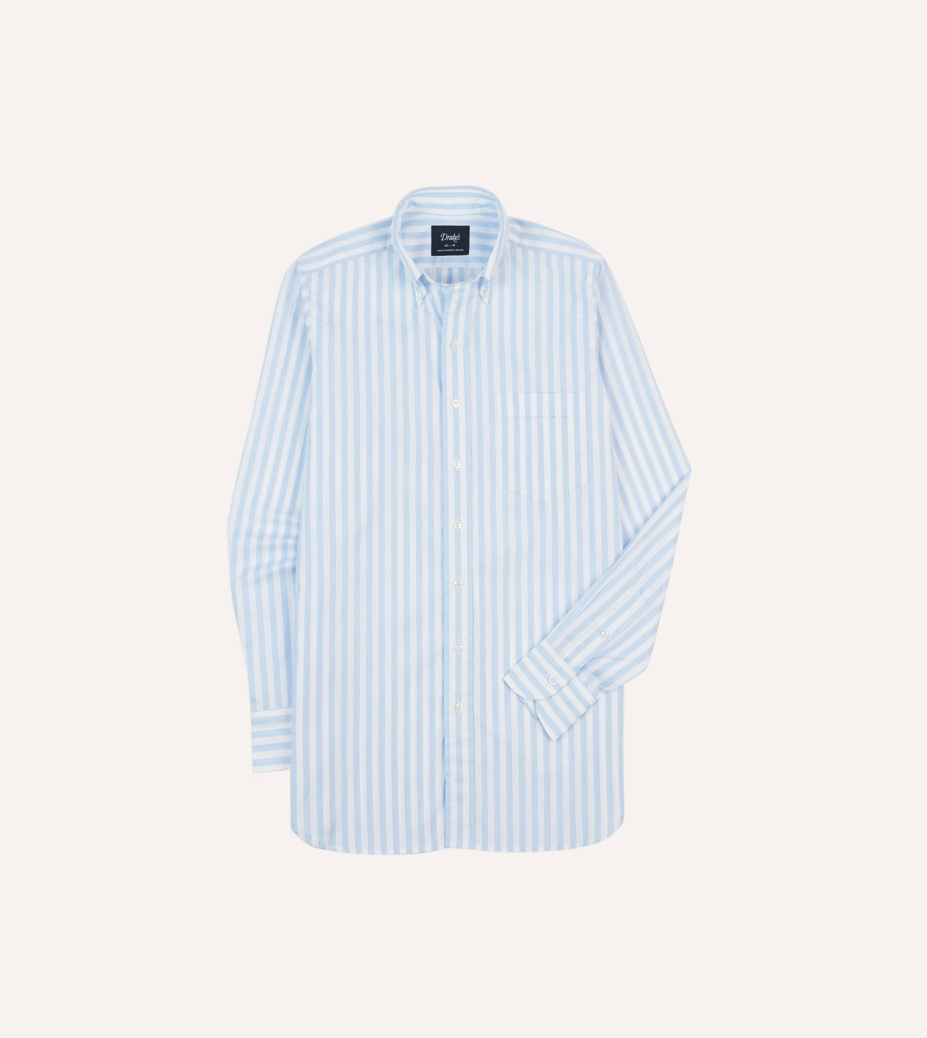 Roomy Cut Blue Broad Stripe Cotton Poplin Button-Down Shirt