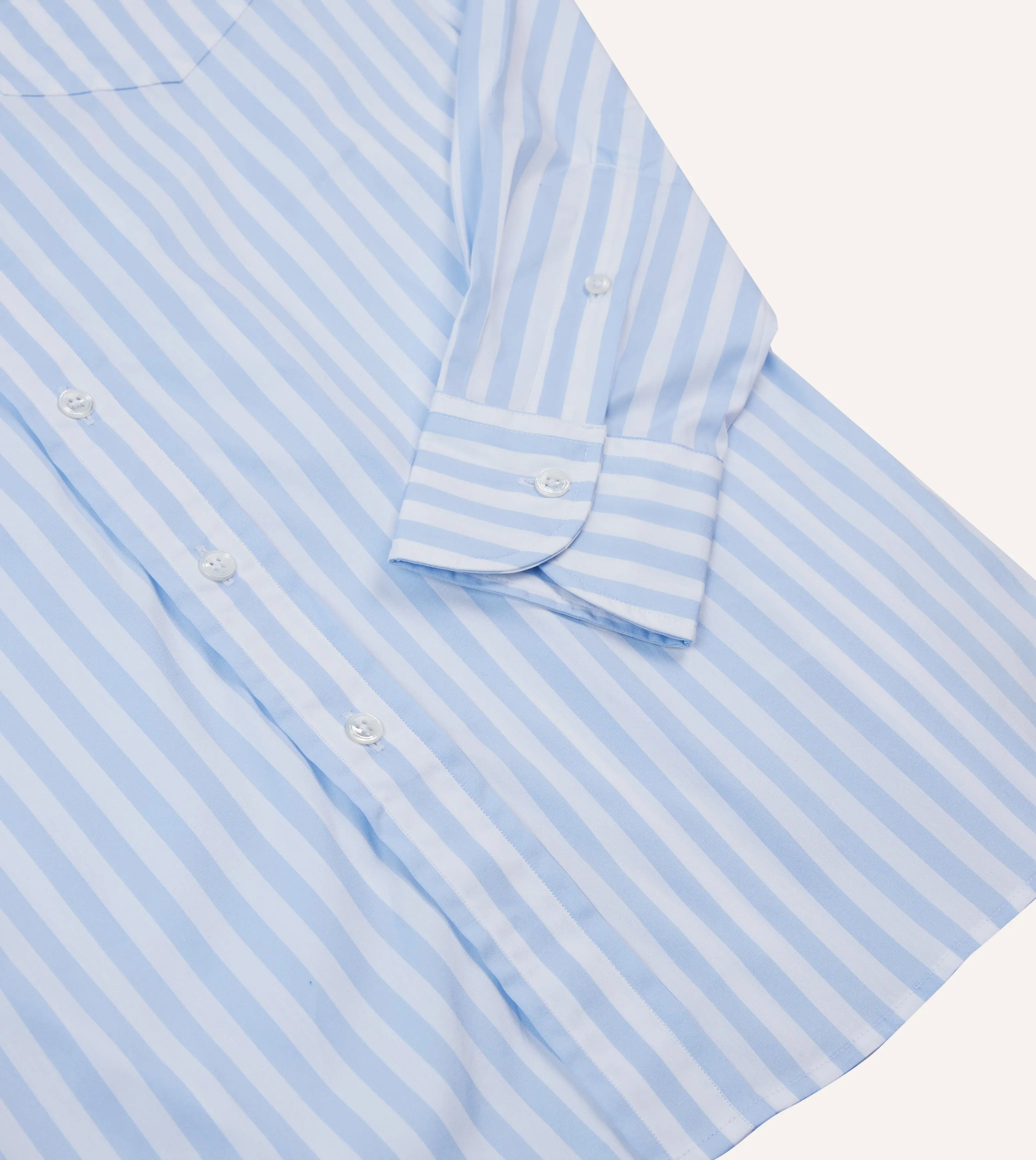 Blue Broad Stripe Cotton Poplin Button-Down Shirt Classic Style