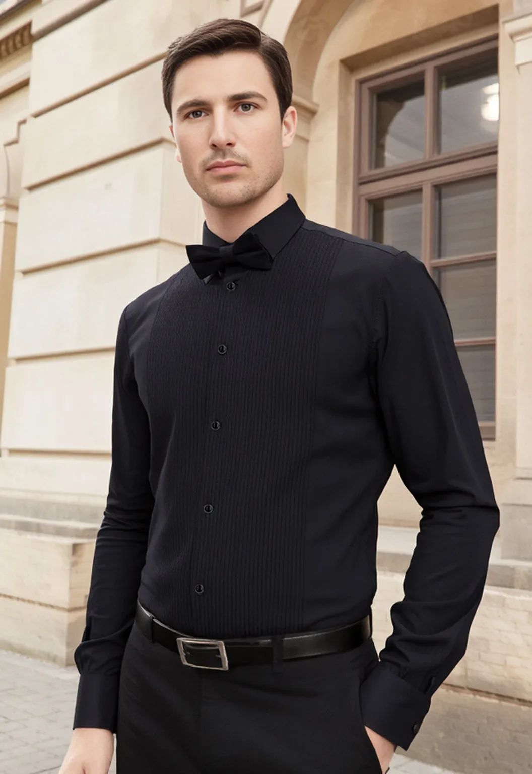 Distressed finish Frill 5WT Black Dinner Shirt