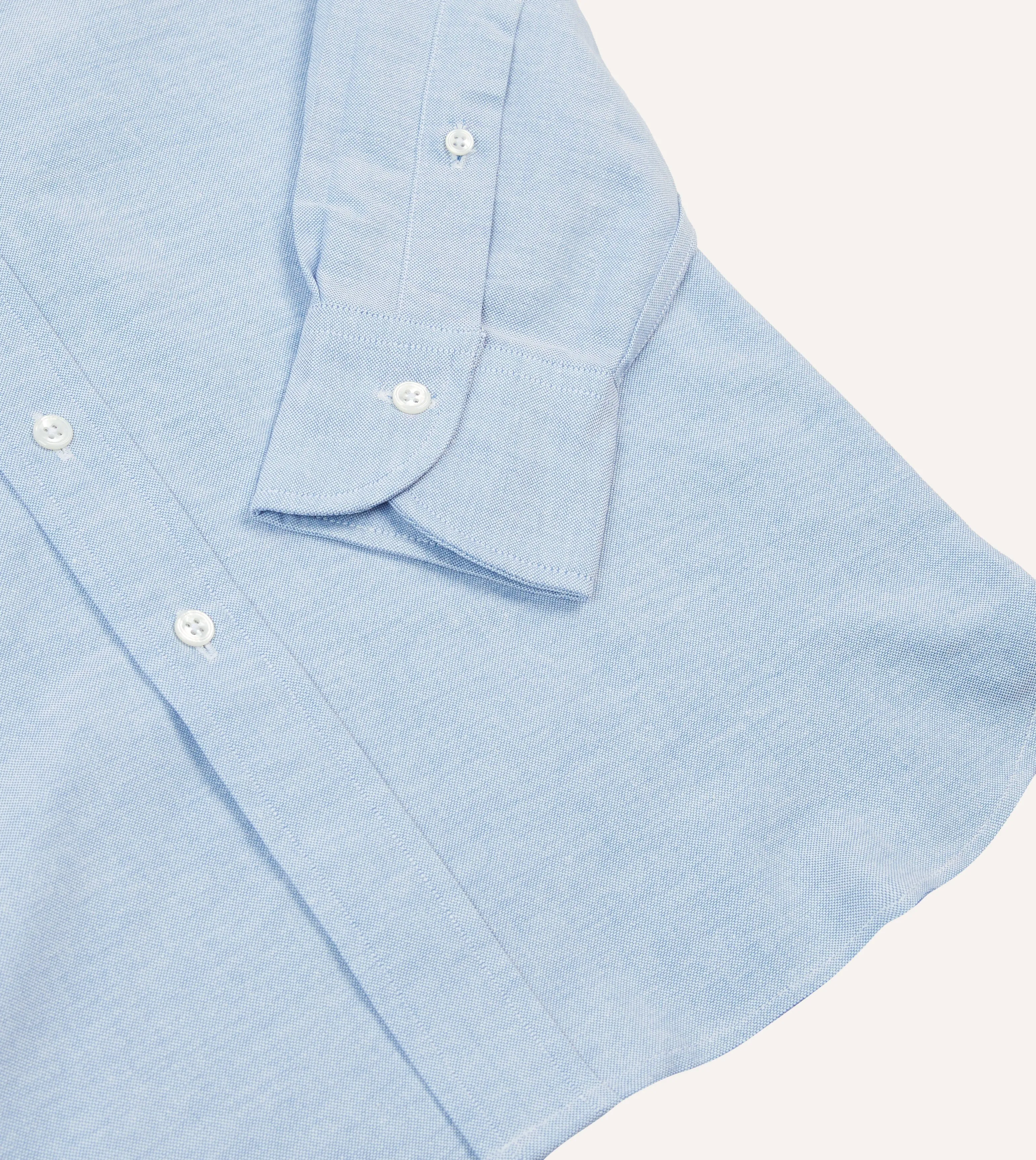 Perfect Fit Hidden Button Placket Ice Blue Cotton Oxford Cloth Button-Down Shirt