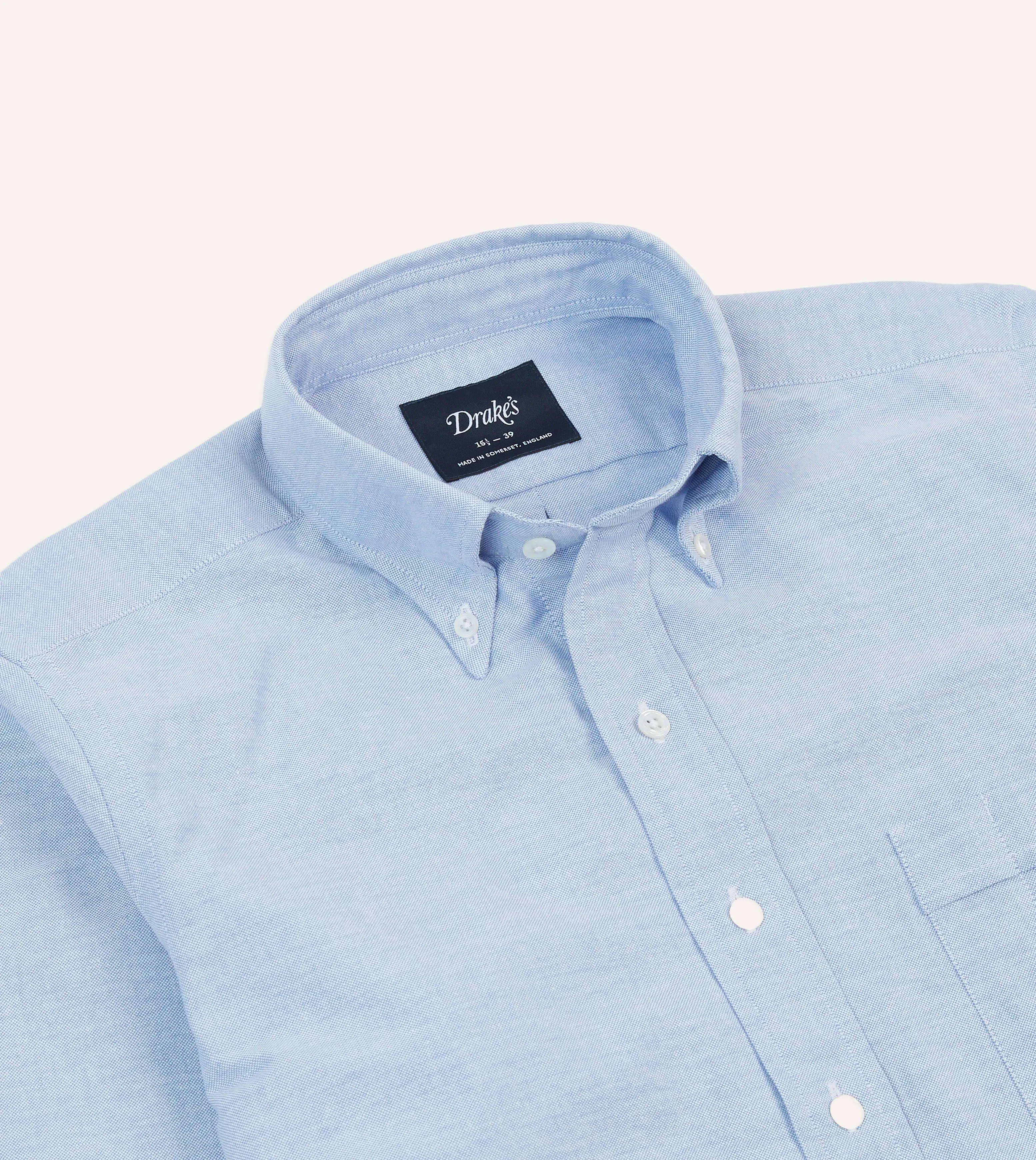 Raw edge Ice Blue Cotton Oxford Cloth Button-Down Shirt