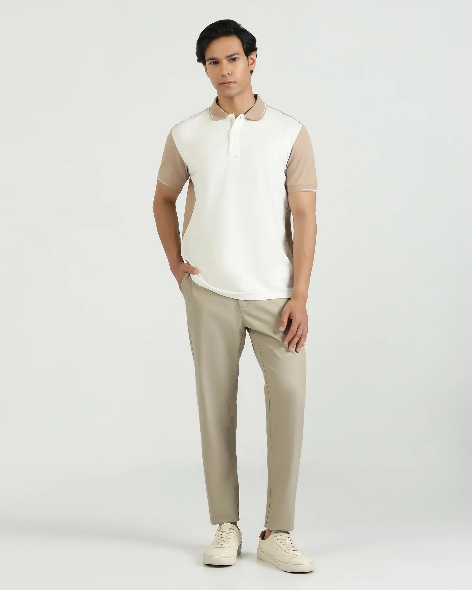 Temp Tech Sneaker Fit Casual Beige Textured Khakis - Blake Hypoallergenic fabric