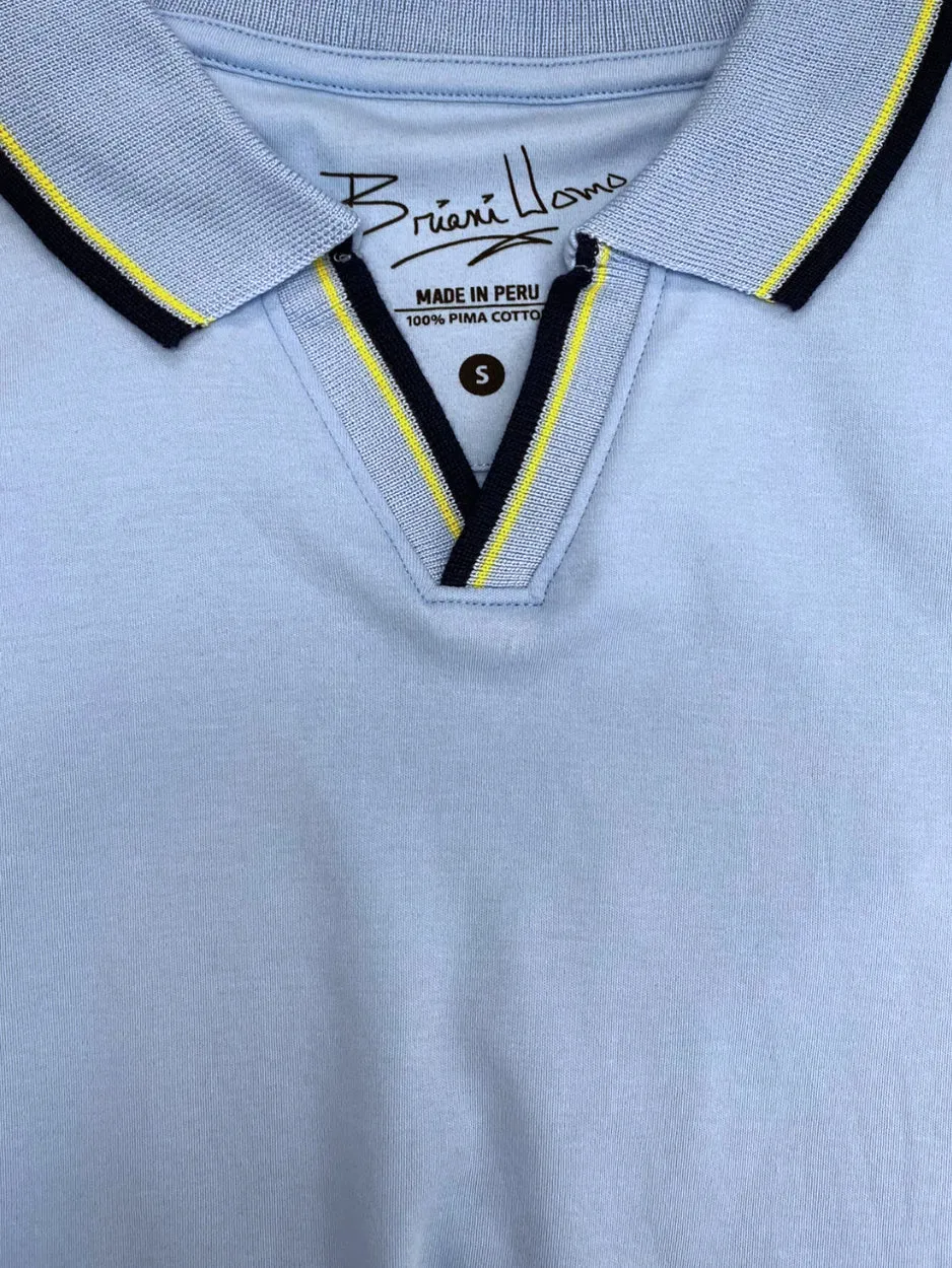 Active Fit Briani Uomo Sky Blue V-Collar 100% Pima Cotton Short Sleeve Polo Casual Shirt