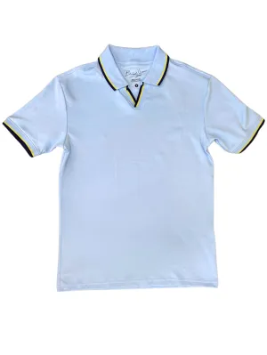 Business Event Briani Uomo Sky Blue V-Collar 100% Pima Cotton Short Sleeve Polo Casual Shirt