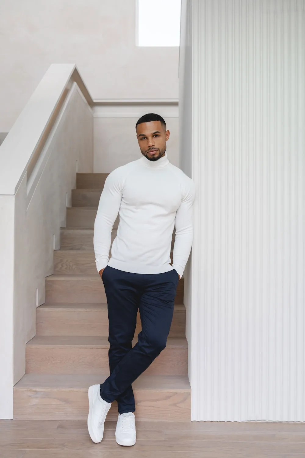 Tough Core Cotton Blend Roll Neck Sweater in Winter White