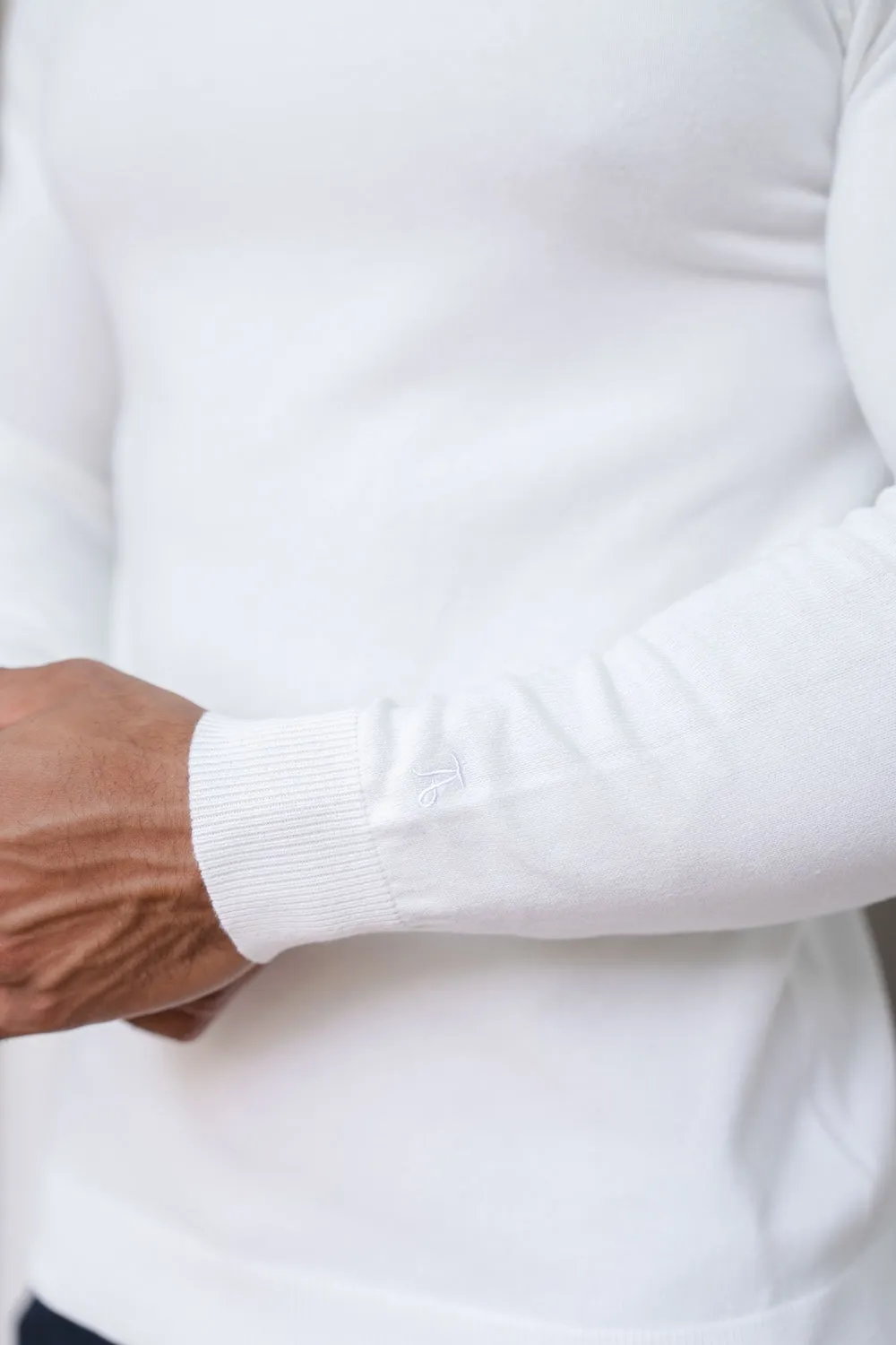 Cotton Blend Roll Neck Sweater in Winter White Team Vibe LayeredPanels