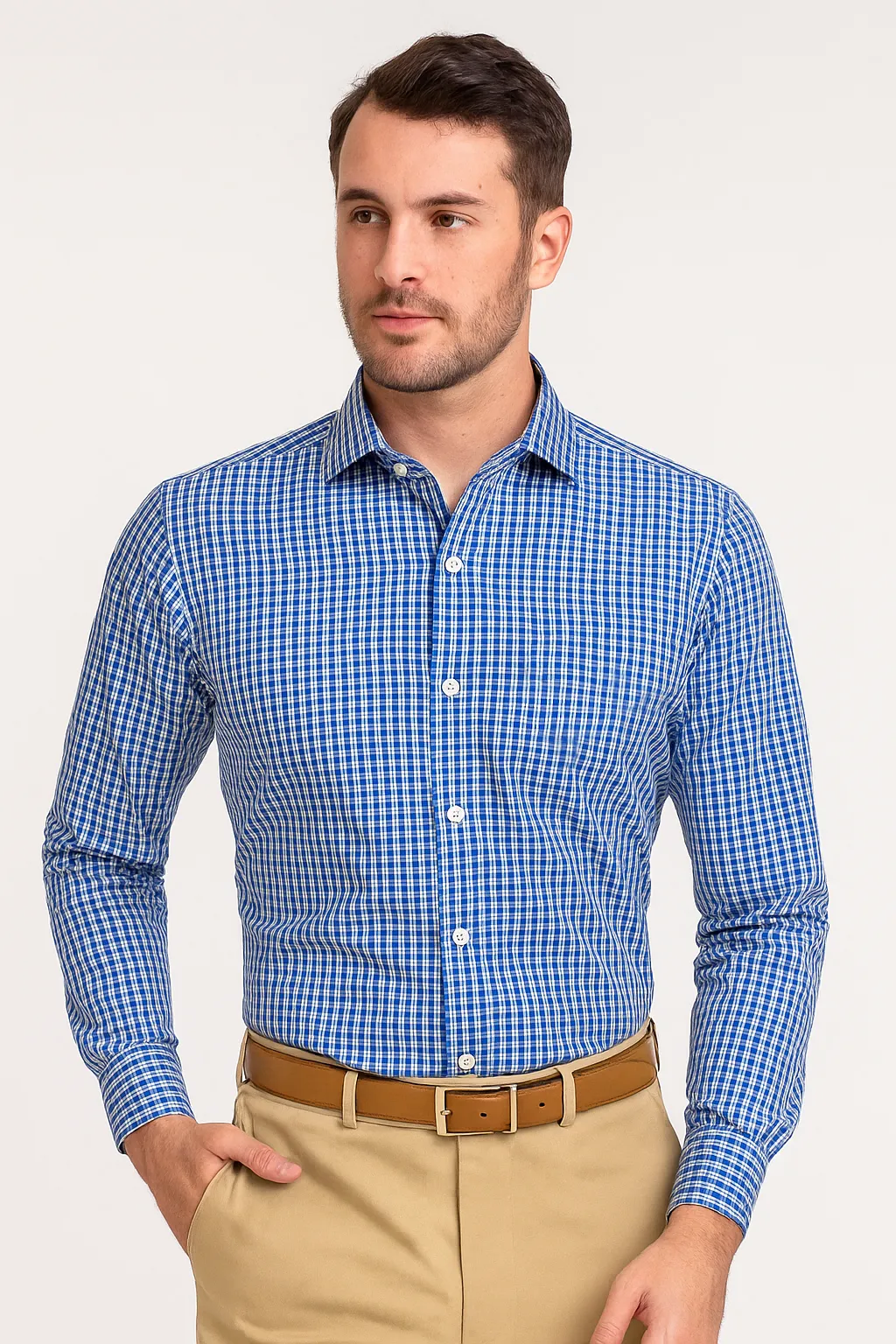 LayeredPaneling Albini Blue Casual Tartan Checks Shirt