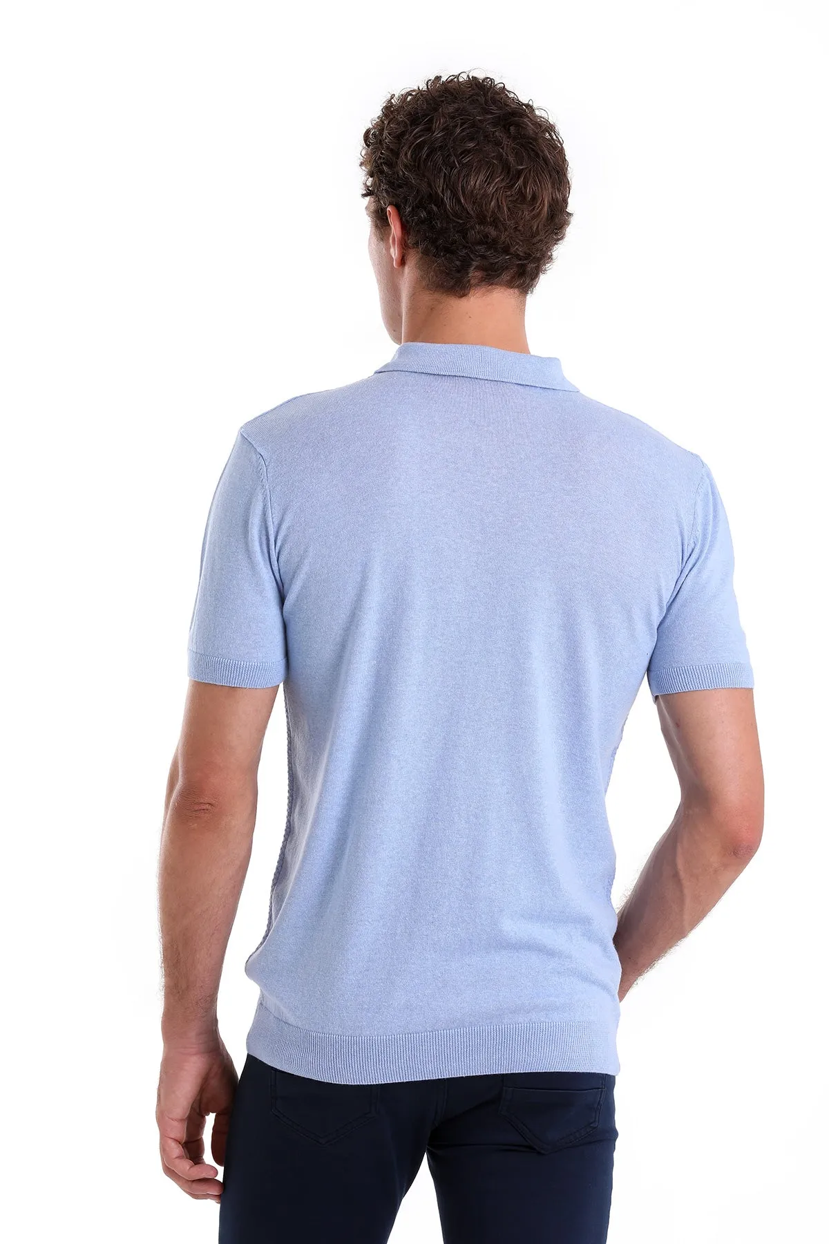 Regular Fit Cotton Blend Light Blue Jacquard Polo T-Shirt Timeless Wearable Preppy Vibe