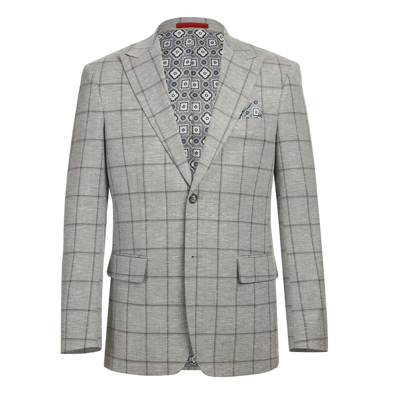 DoubleLayeredEdges Belted Waist Alessandro Vitello by Renoir New Slim Fit Blazer Gray Blue 294-44