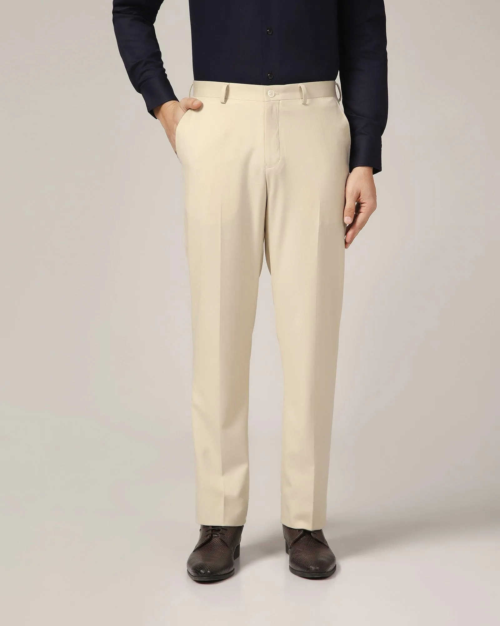 Straight B-90 Formal Beige Solid Trouser - Himalayan Sweat Wicking Liner