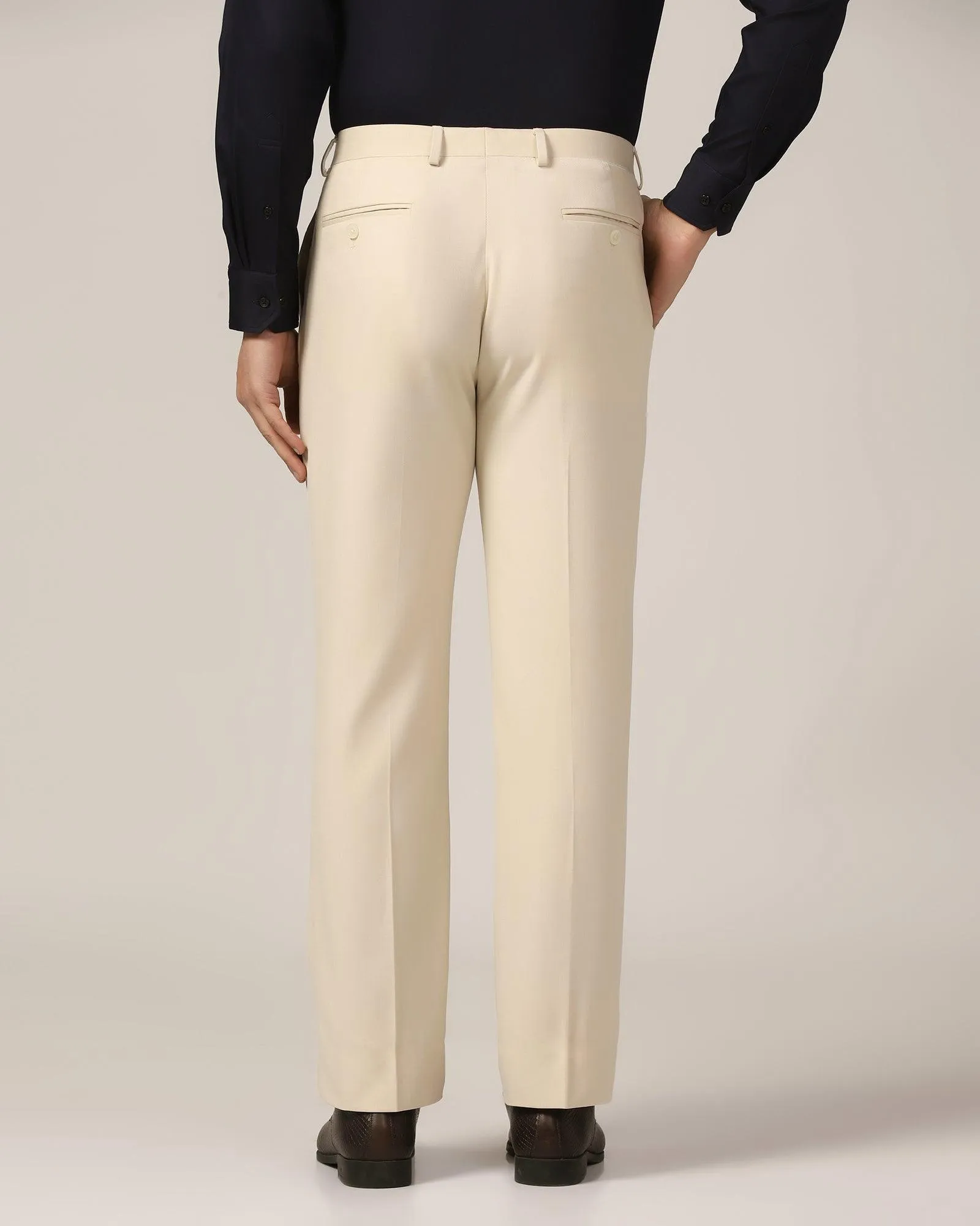 Straight B-90 Formal Beige Solid Trouser - Himalayan ExtendedSizeRange