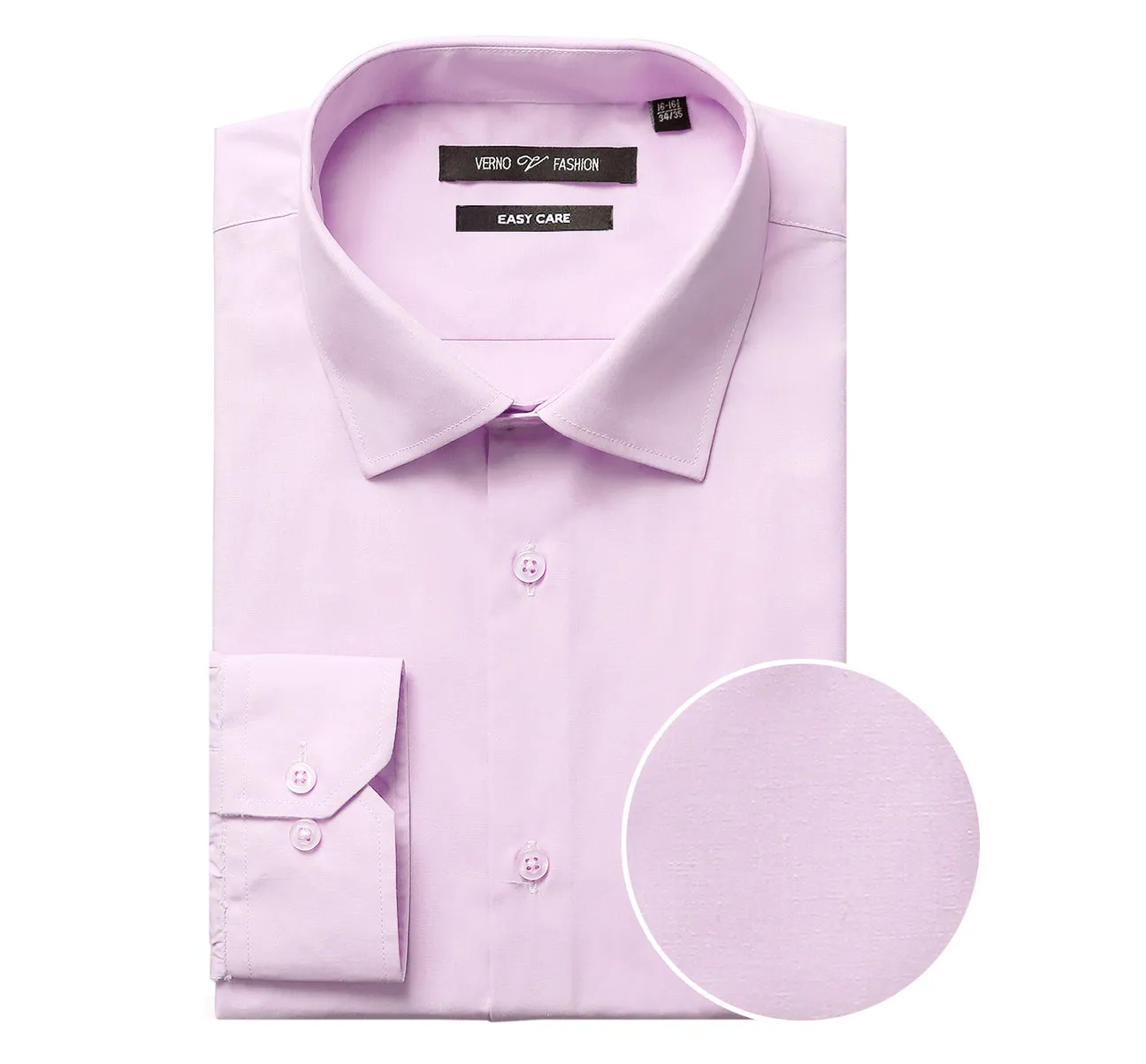 VERNO Light Pink Classic Fit Long Sleeve Travel Easy-Care Cotton Dress Shirt CS0222 Weekend Outing