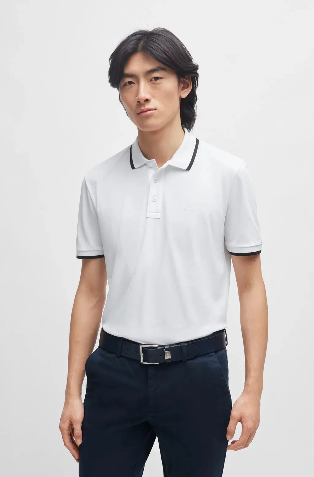 Hugo Boss White Polo Shirt high-low hem