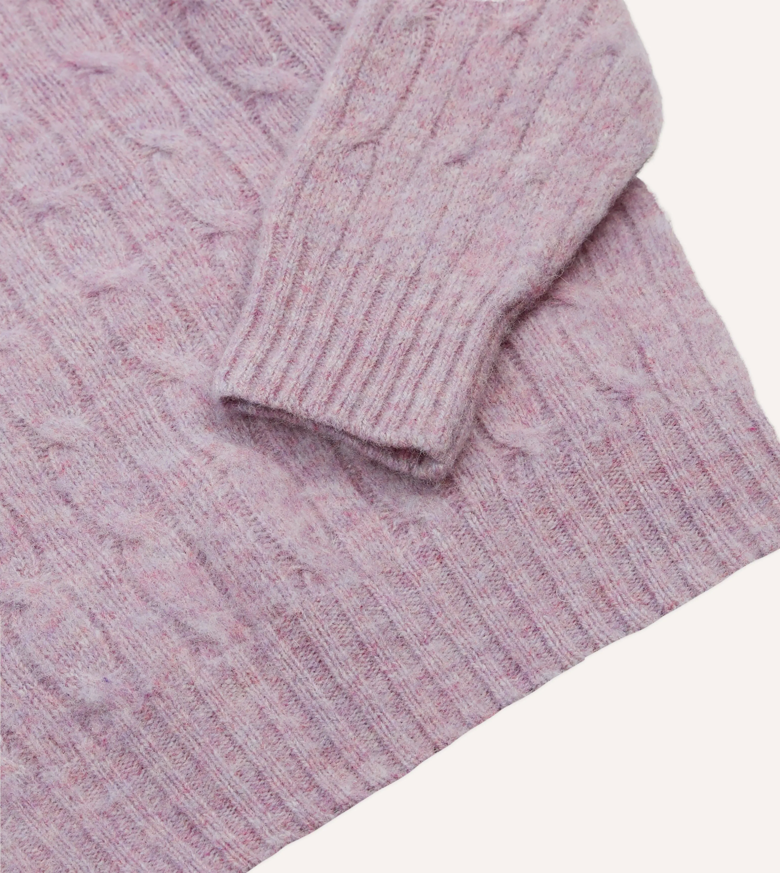 AntiPilling Finish QuickAccessPockets Lilac Brushed Cable Knit Shetland Crew Neck Jumper