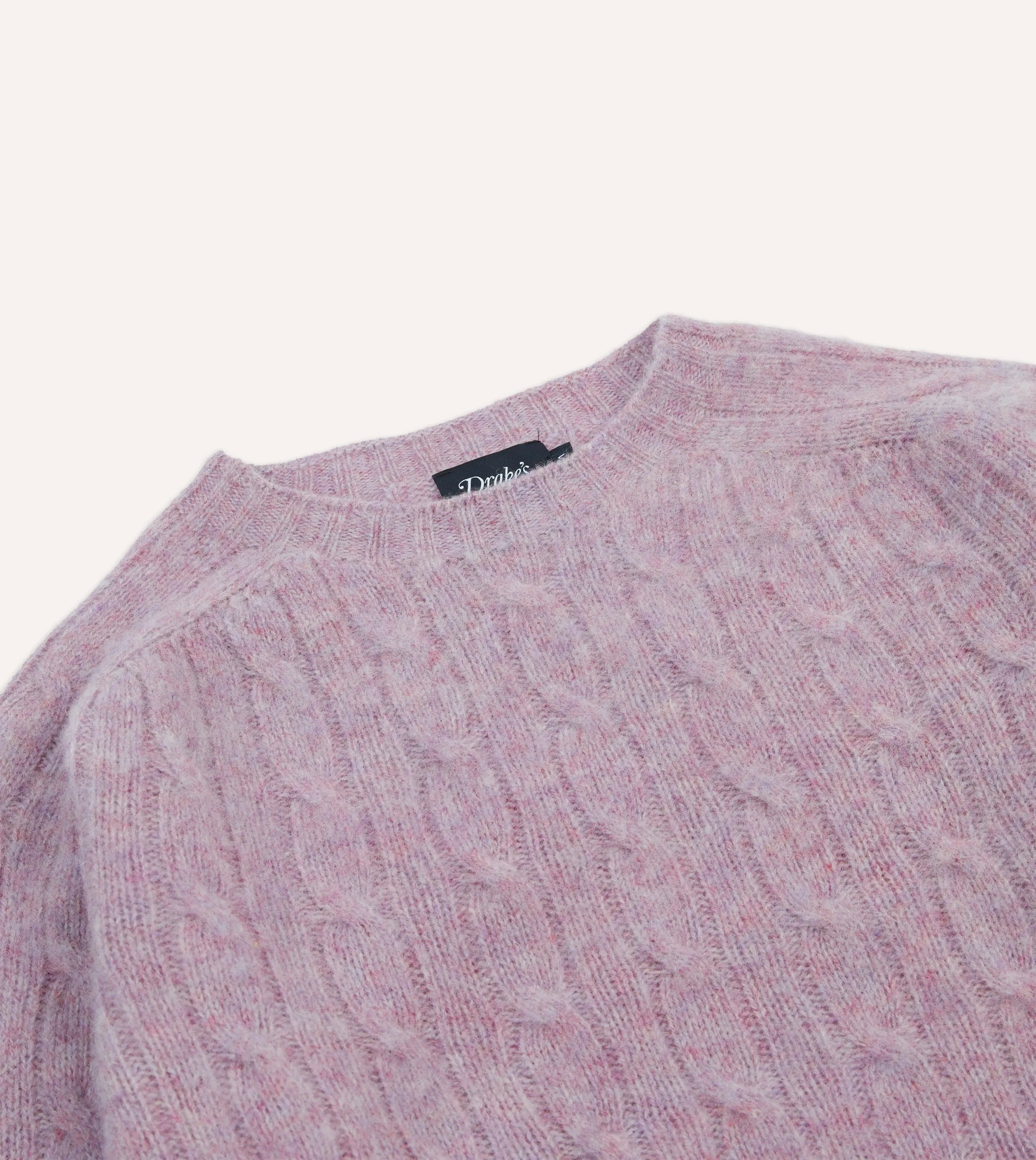 Lilac Brushed Cable Knit Shetland Crew Neck Jumper CompactFold