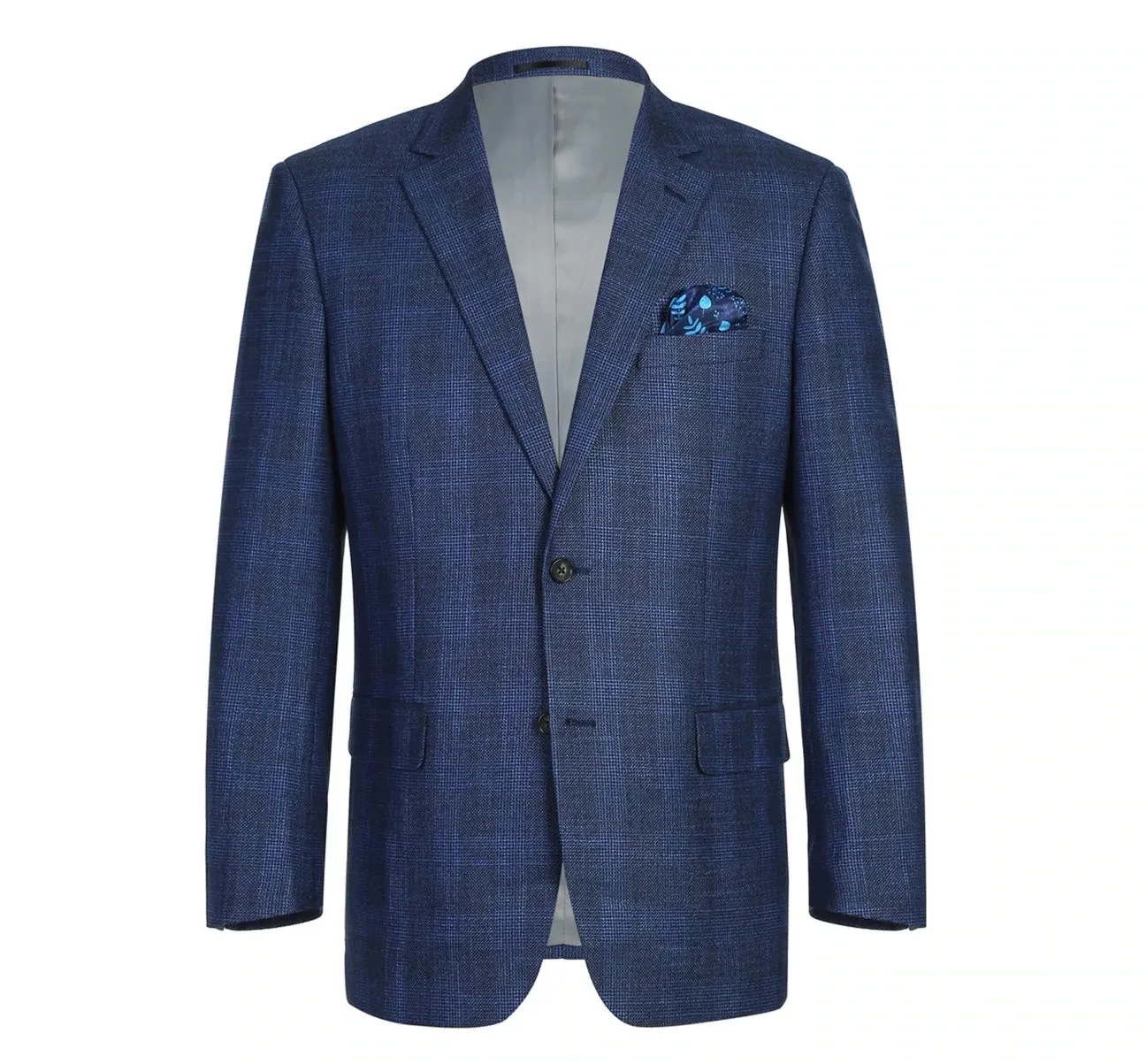 NonRestrictive Movement Design Alessandro Vitello by Renoir Navy Classic Fit Single Breasted Two Button Big-Plaid Blazer 294-5