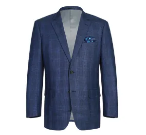 NonRestrictive Movement Design Alessandro Vitello by Renoir Navy Classic Fit Single Breasted Two Button Big-Plaid Blazer 294-5