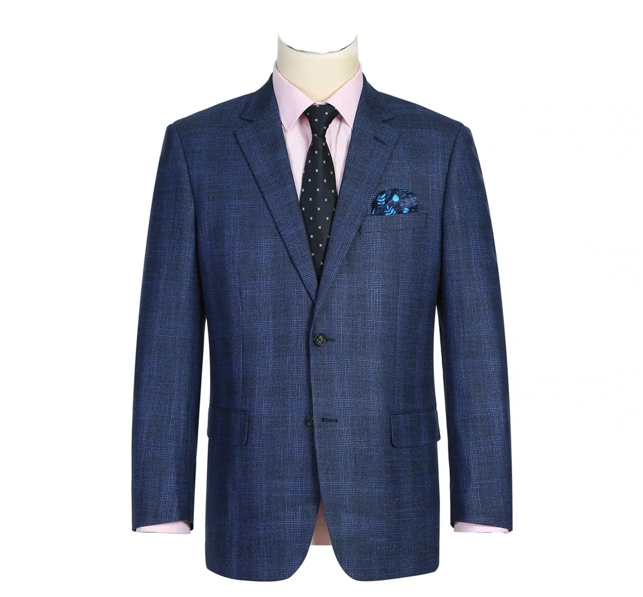 Odor Resistant Tech Alessandro Vitello by Renoir Navy Classic Fit Single Breasted Two Button Big-Plaid Blazer 294-5