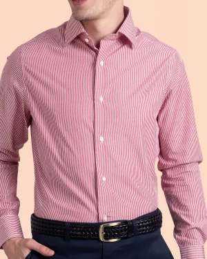 Monti Red Dress Stripes Ice Shirt Mesh Insert Waffle Weave